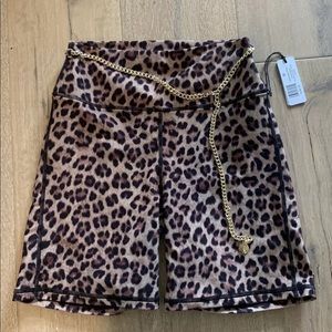 WEWOREWHAT CHAIN BIKE SHORT BEIGE LEOPARD SIZE MEDIUM NWT